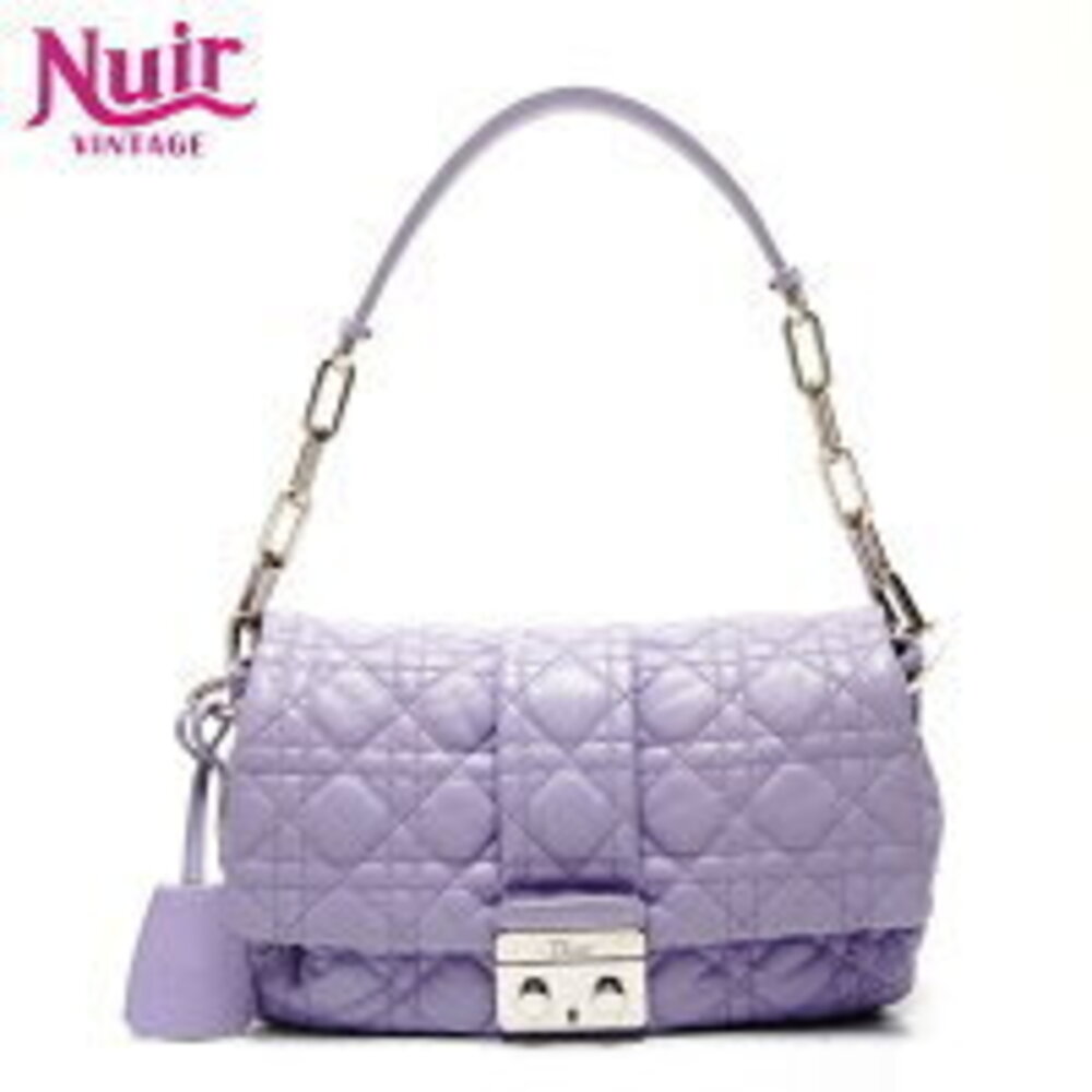 Christian Dior Cannage Leather Flap Lock Shoulder Bag Purple